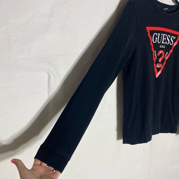 5/$25 Guess Black Vintage Feel Long Sleeve Crew Neck Logo T Shirt 16 - Picture 10 of 15